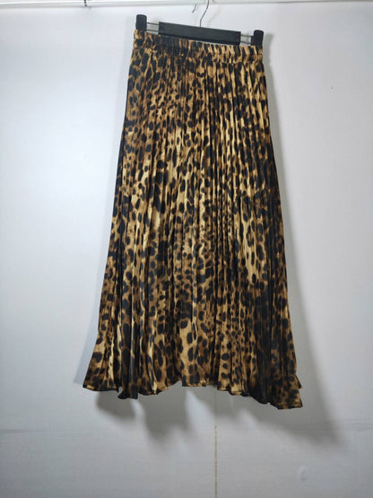 Retro leopard print pleated skirt