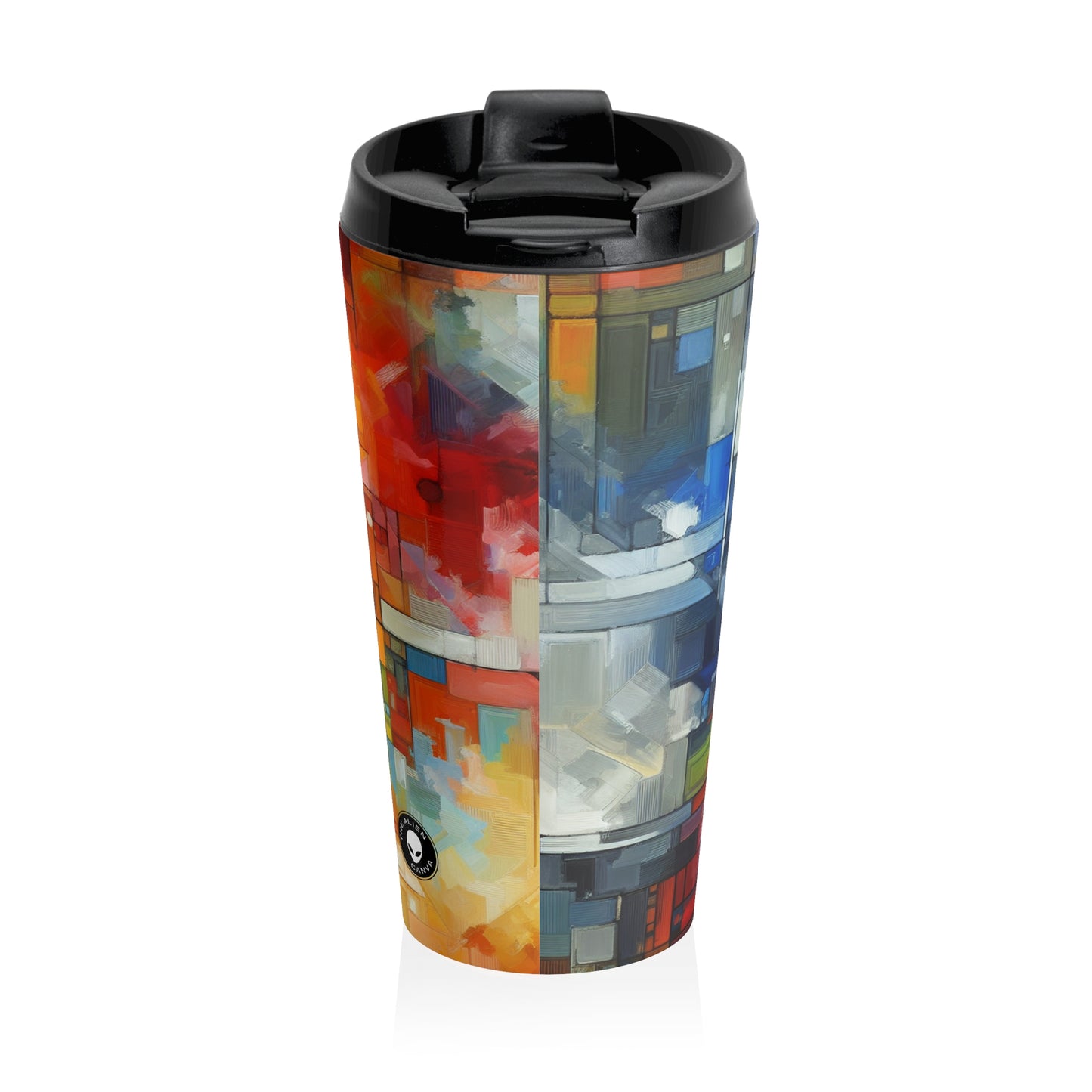 "Optimistic Progress: An Abstract Artwork" - The Alien Stainless Steel Travel Mug Abstract Art