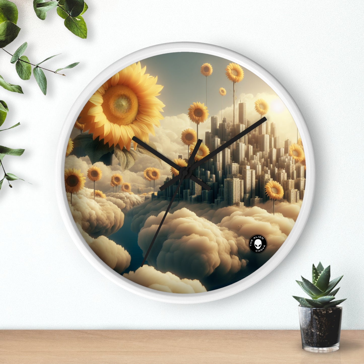 "Ethereal Sky: The City of Clouds and Sunflowers" - The Alien Wall Clock