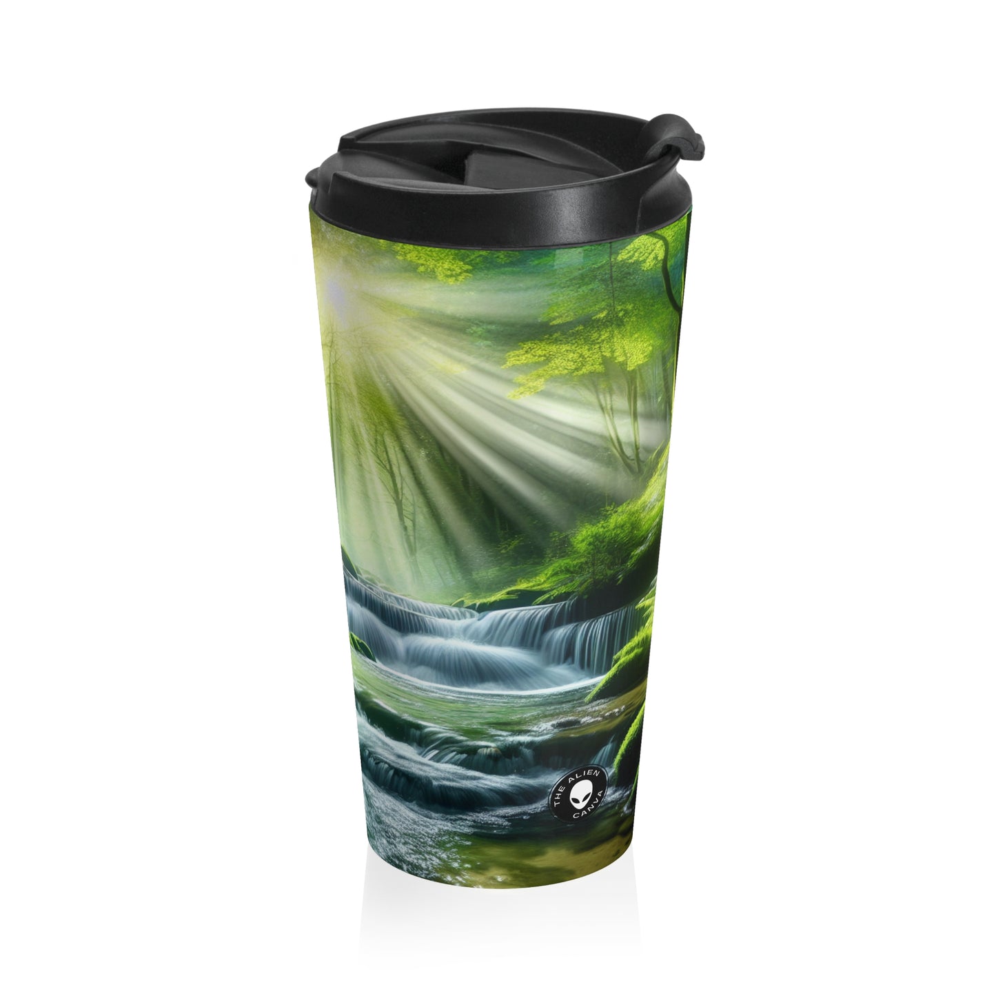 "Encantador oasis en cascada": taza de viaje de acero inoxidable de Alien