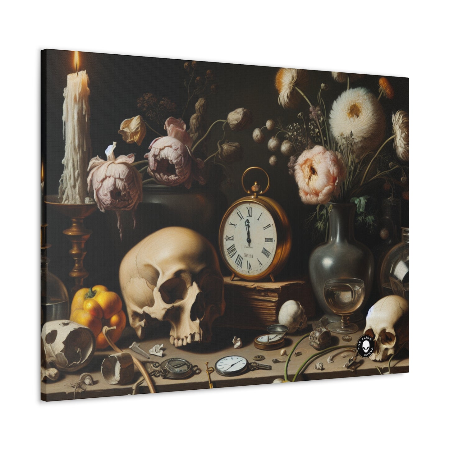 "Digital Decay: A Contemporary Vanitas Examining Consumerism in the 21st Century" - The Alien Canva Vanitas Painting