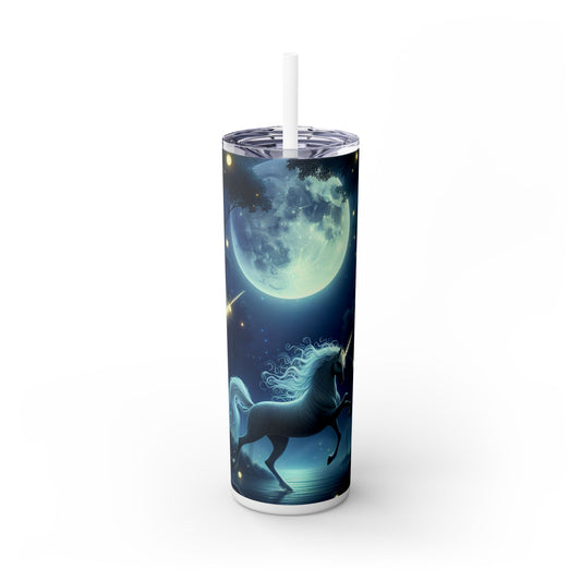 "Forêt enchantée au clair de lune" - Le verre fin Alien Maars® avec paille 20 oz