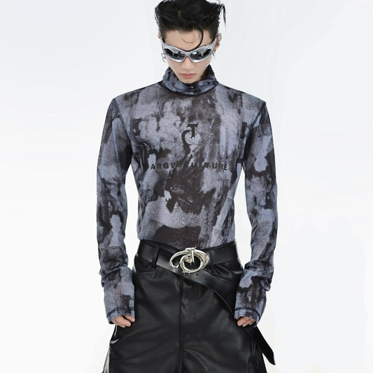 Slim Fitting Mesh Bottom Shirt Printed For Men