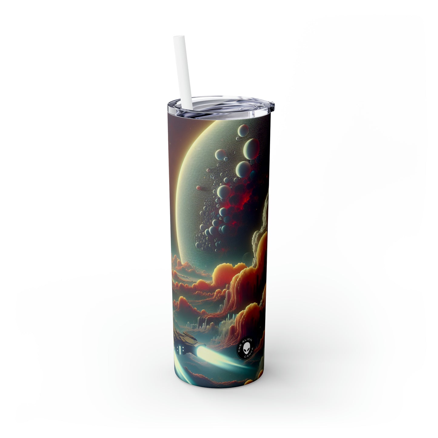 "Dawn of the Three Suns: A Sci-Fi Space Odyssey" - The Alien Maars® Skinny Tumbler with Straw 20oz Video Game Art