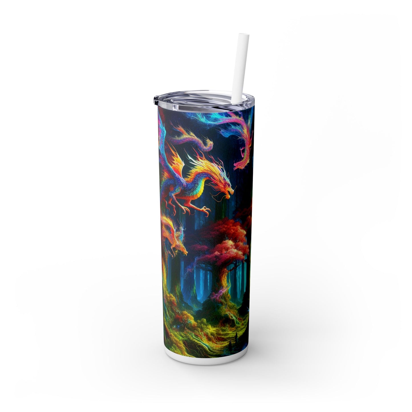 "Dragon's Rainbow Forest" - The Alien Maars® Skinny Tumbler with Straw 20oz