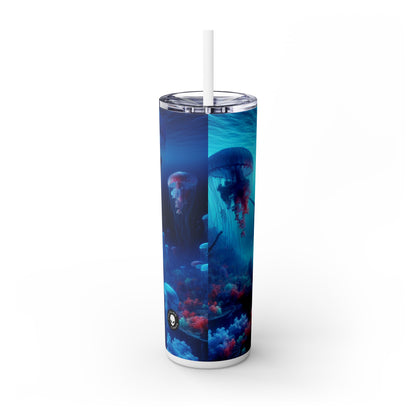 "Jellyfish Haven: Un mundo submarino surrealista" - Vaso delgado con pajita de 20 oz de Alien Maars®