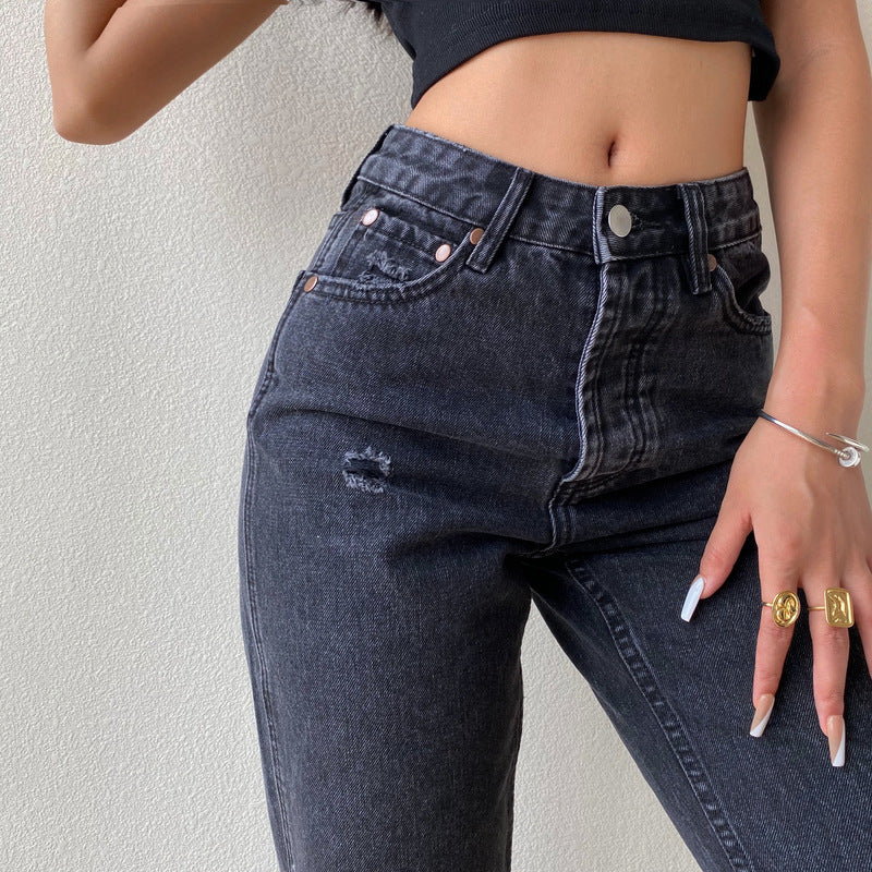 High Waist and Thin Straight Cut Jeans on The Street