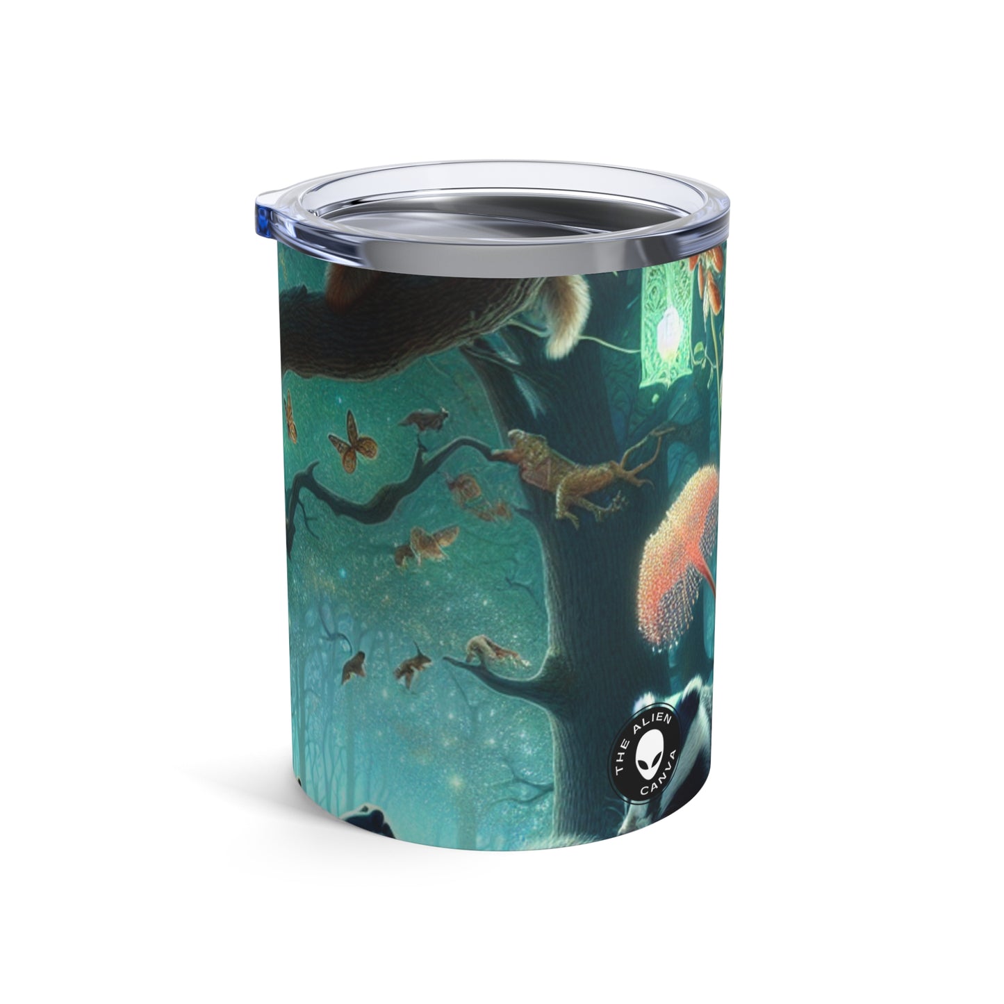 "Animales místicos: criaturas retozando en un bosque encantado" - Vaso Alien de 10 oz