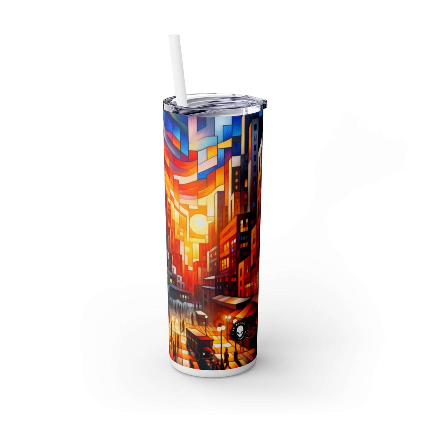 "Deconstructing Reality: A Chaotic Collage of Power and Perception" - The Alien Maars® Skinny Tumbler with Straw 20oz Post-structuralist Art