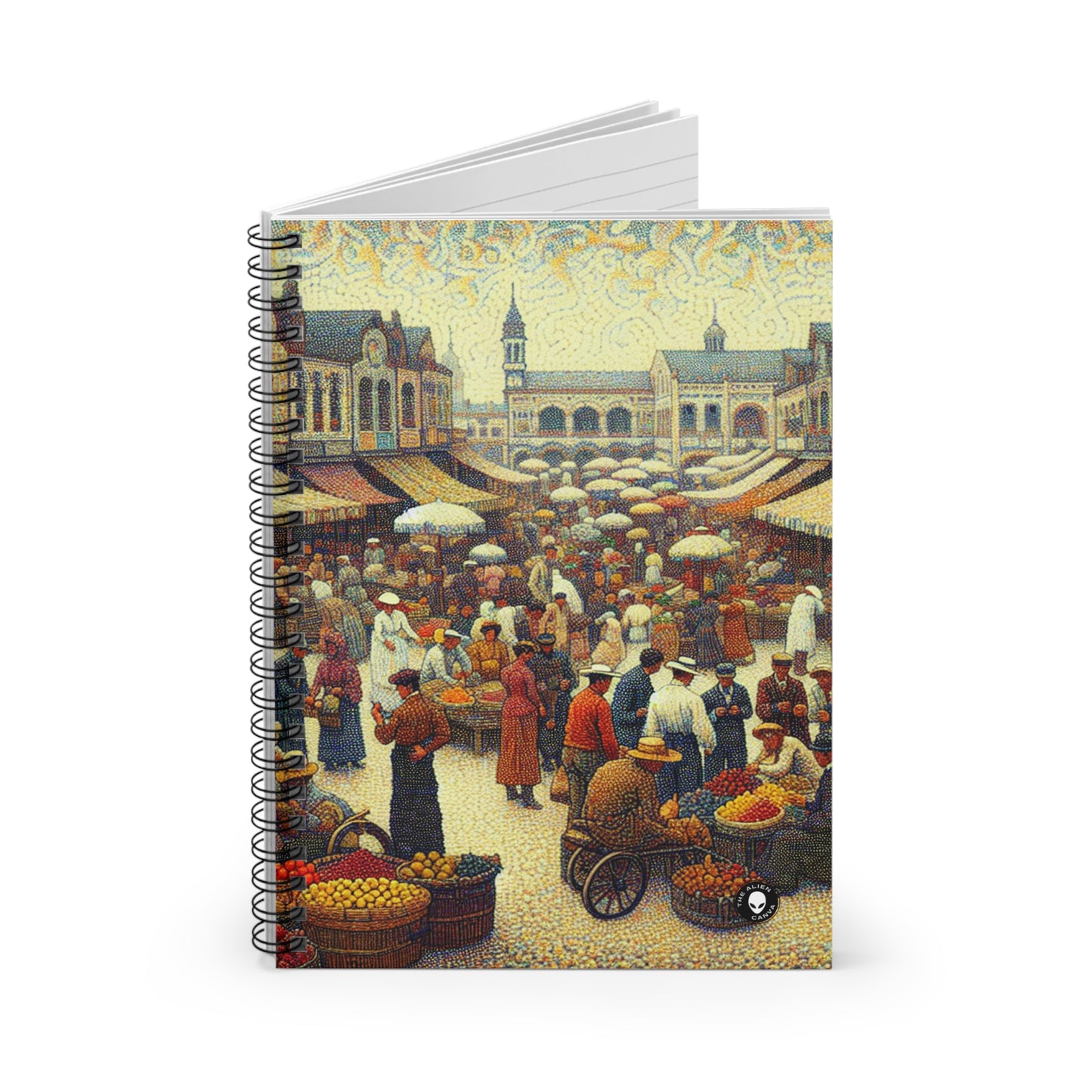 "Dots of Paradise: Capturing a Sunny Beachscape with Pointillism" - The Alien Spiral Notebook (Ruled Line) Pointillism