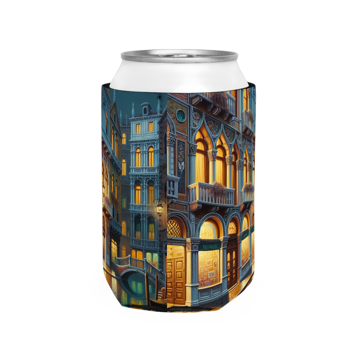 "Noche veneciana: una escena callejera luminosa" - The Alien Can Cooler Sleeve Venetian School