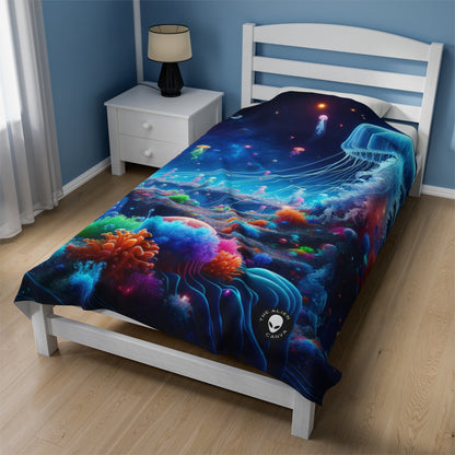 "Neon Jellyfish Fantasia: A Surreal Underwater Odyssey" - The Alien Velveteen Plush Blanket