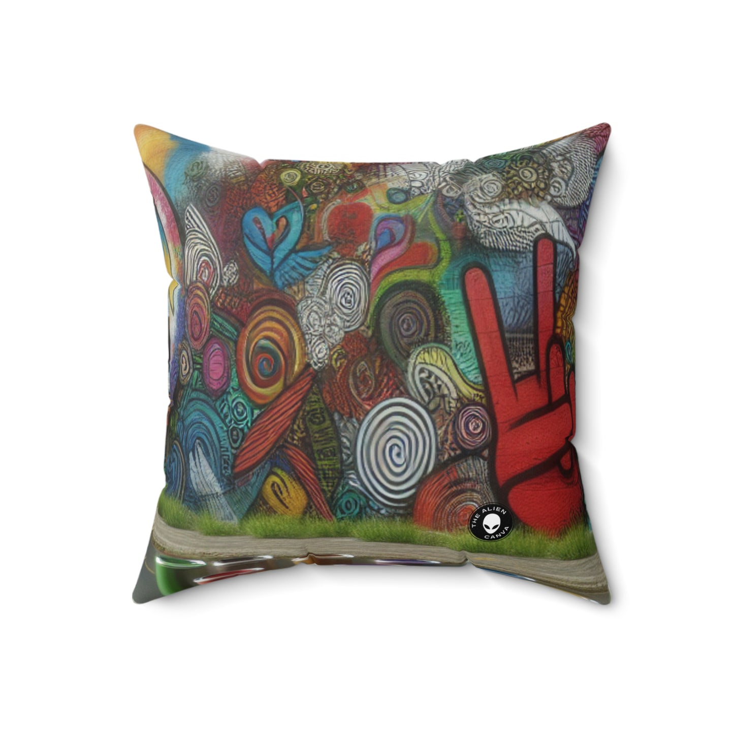 "Galactic Graffiti: A Cosmic Street Art Mural" - L'Alien Spun Polyester Square Pillow Street Art