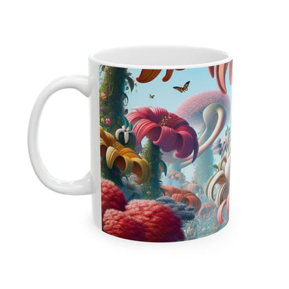 "Jardín de fantasía: grandes flores y pequeñas criaturas" - Taza de cerámica The Alien de 11 oz