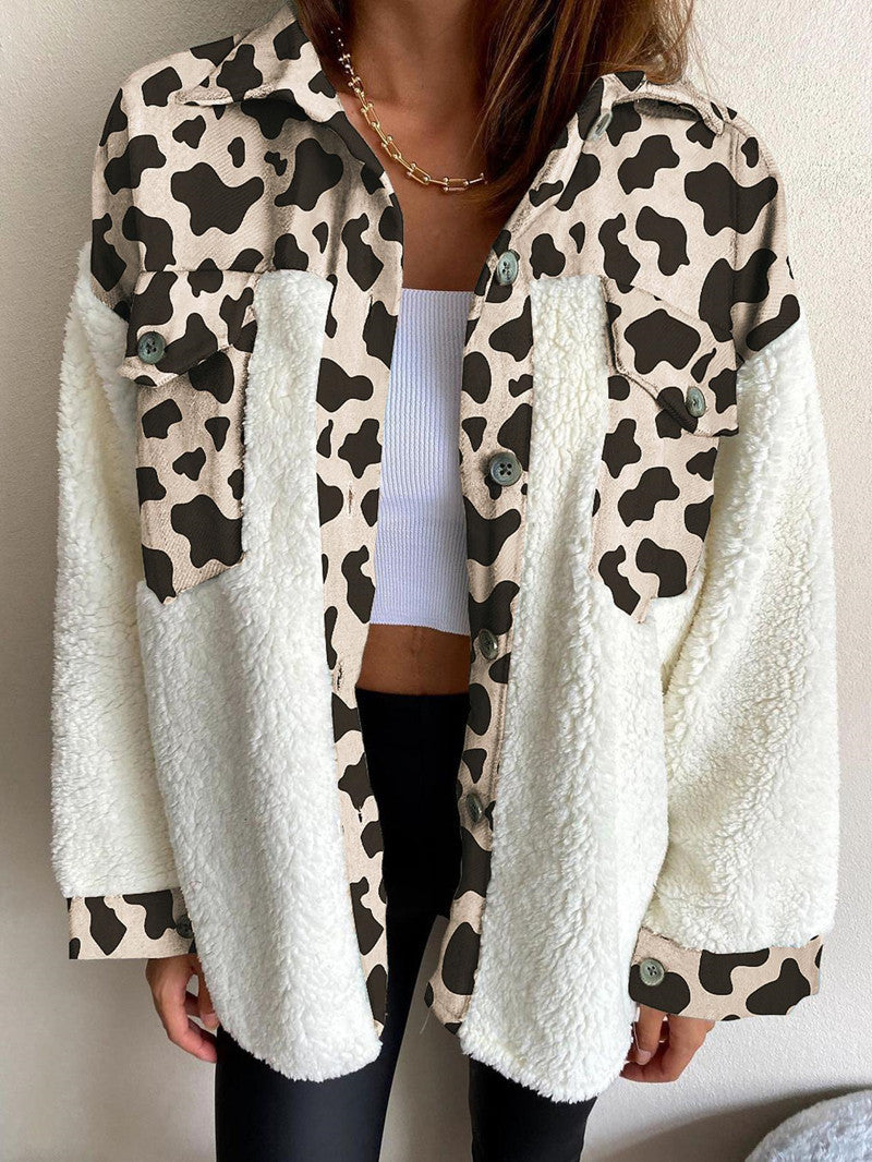 Chaqueta polar para mujer Felpa con estampado de leopardo 