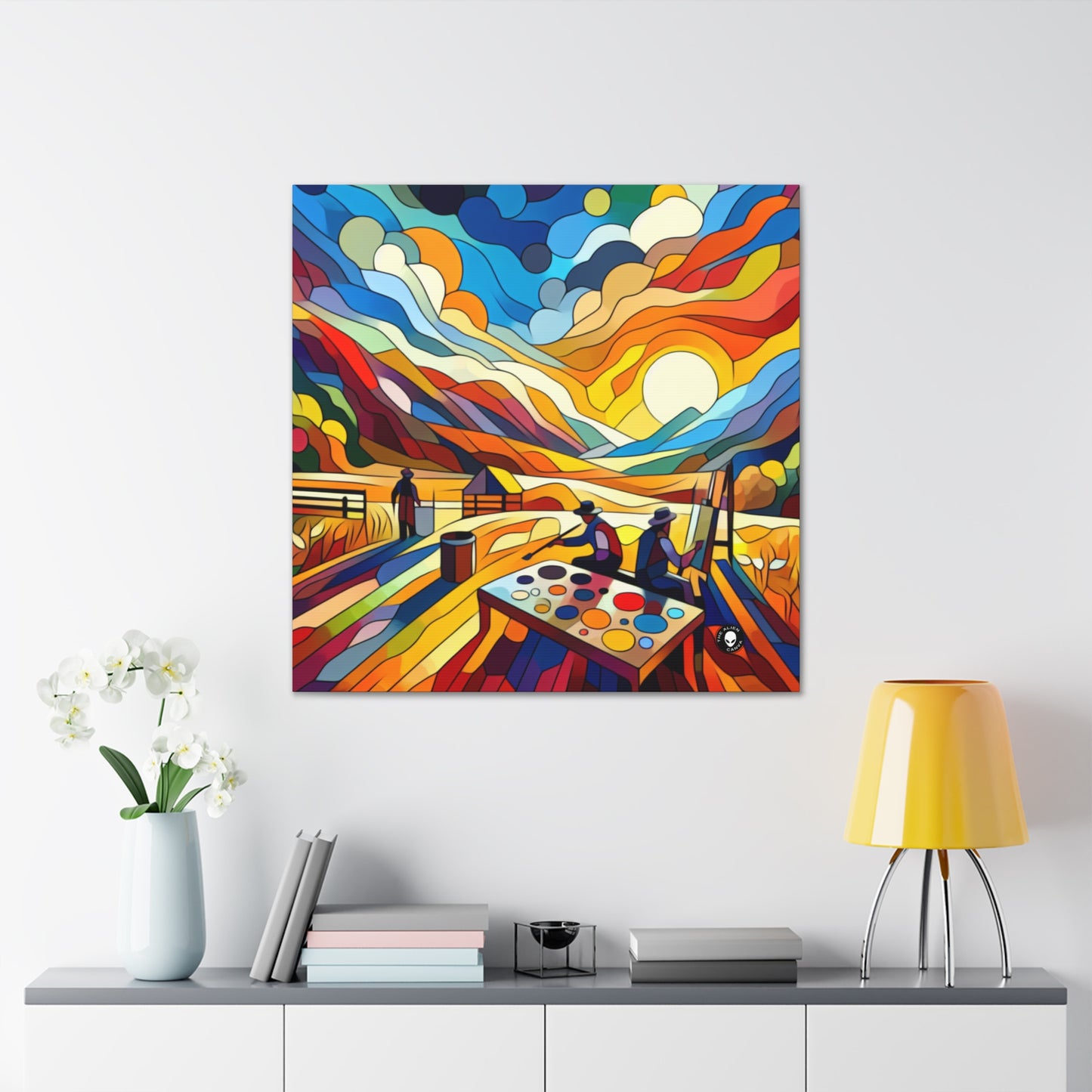 "Futuristic Neon Cityscape" - The Alien Canva Hard-edge Painting