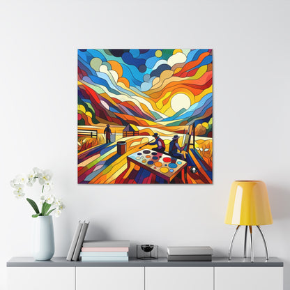 "Futuristic Neon Cityscape" - The Alien Canva Hard-edge Painting