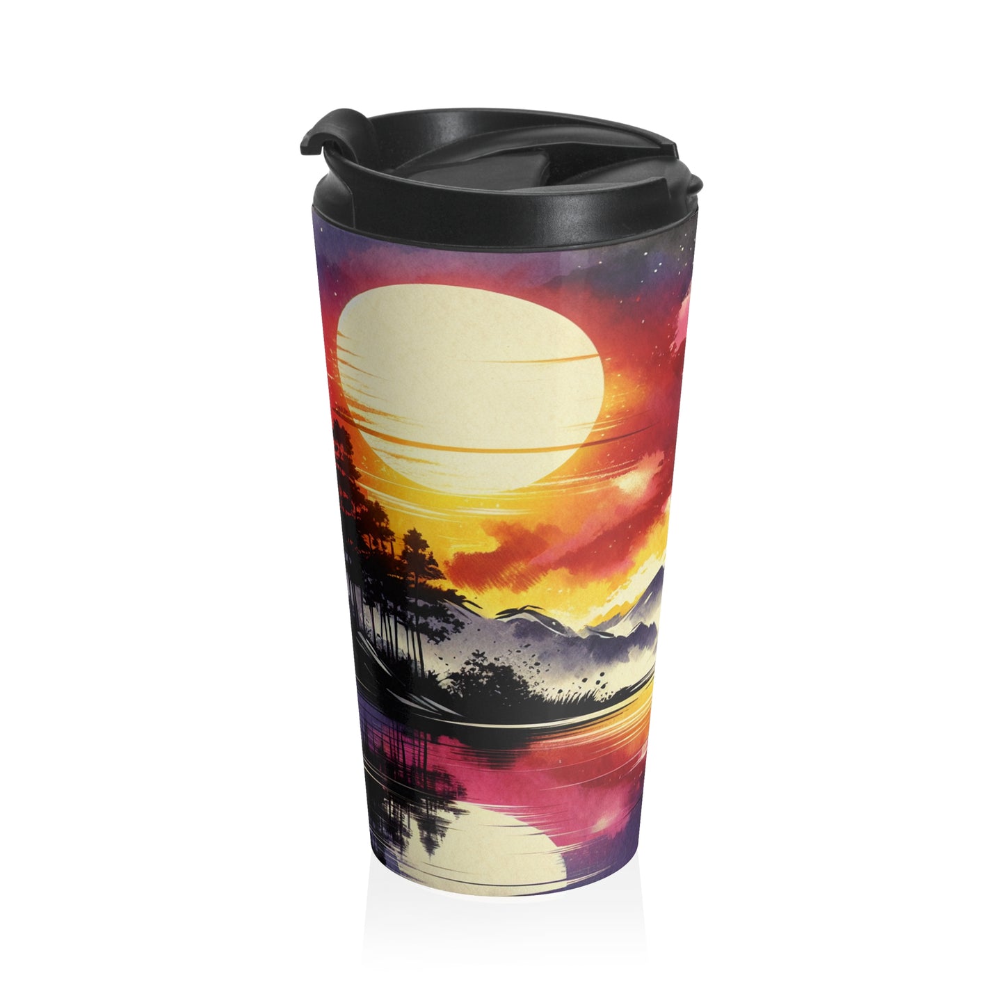 "A Pastel Sunset Symphony" - The Alien Stainless Steel Travel Mug Ink Wash Painting