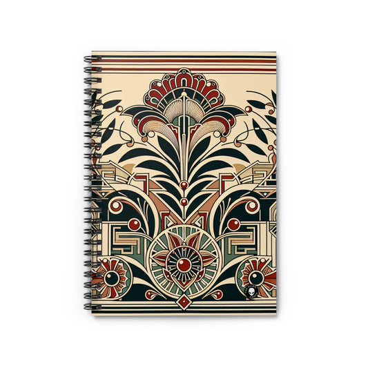 "Golden Glamour: A Dynamic Art Deco Cityscape at Sunset" - The Alien Spiral Notebook (Ruled Line) Art Deco