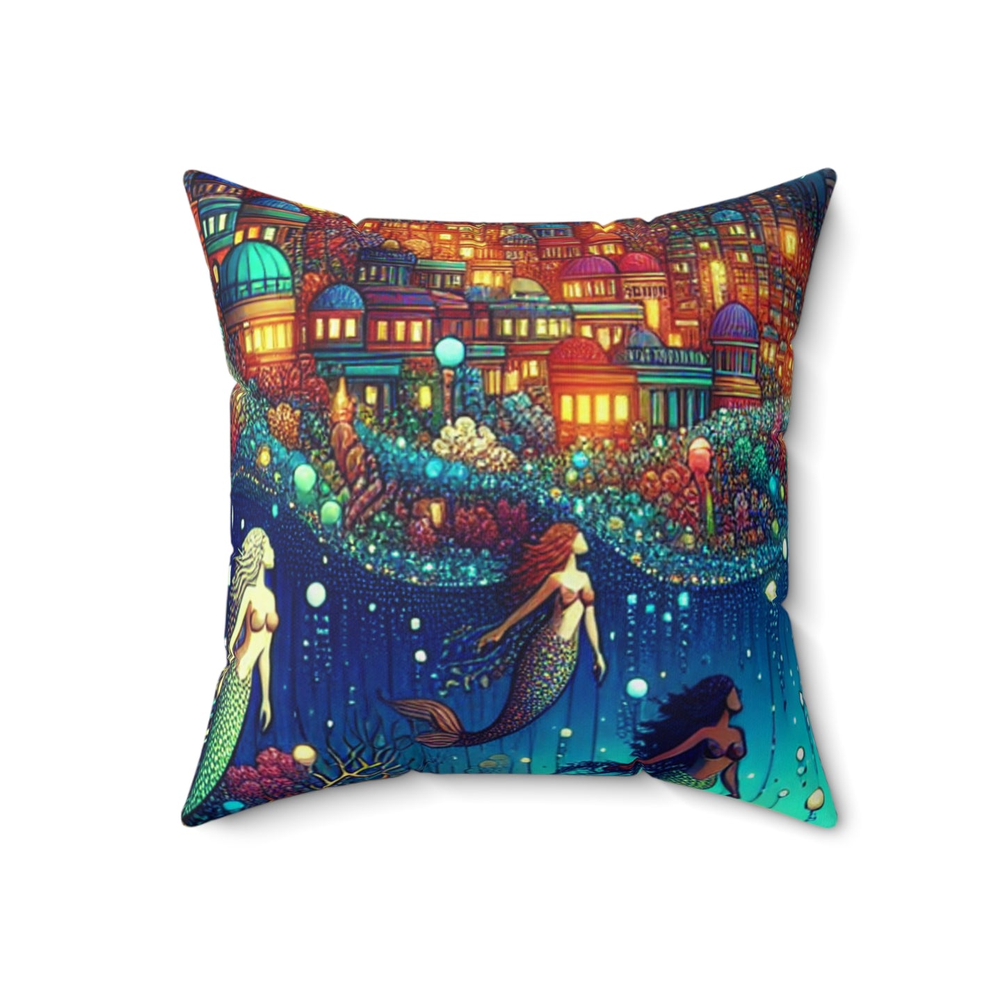 "Glowing Jellyfish City: A Whimsical Underwater World"- The Alien Spun Polyester Square Pillow