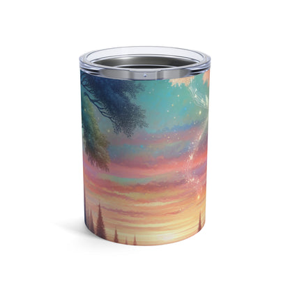 "Atardecer encantado: una pintura de un bosque mágico" - Vaso Alien de 10 oz