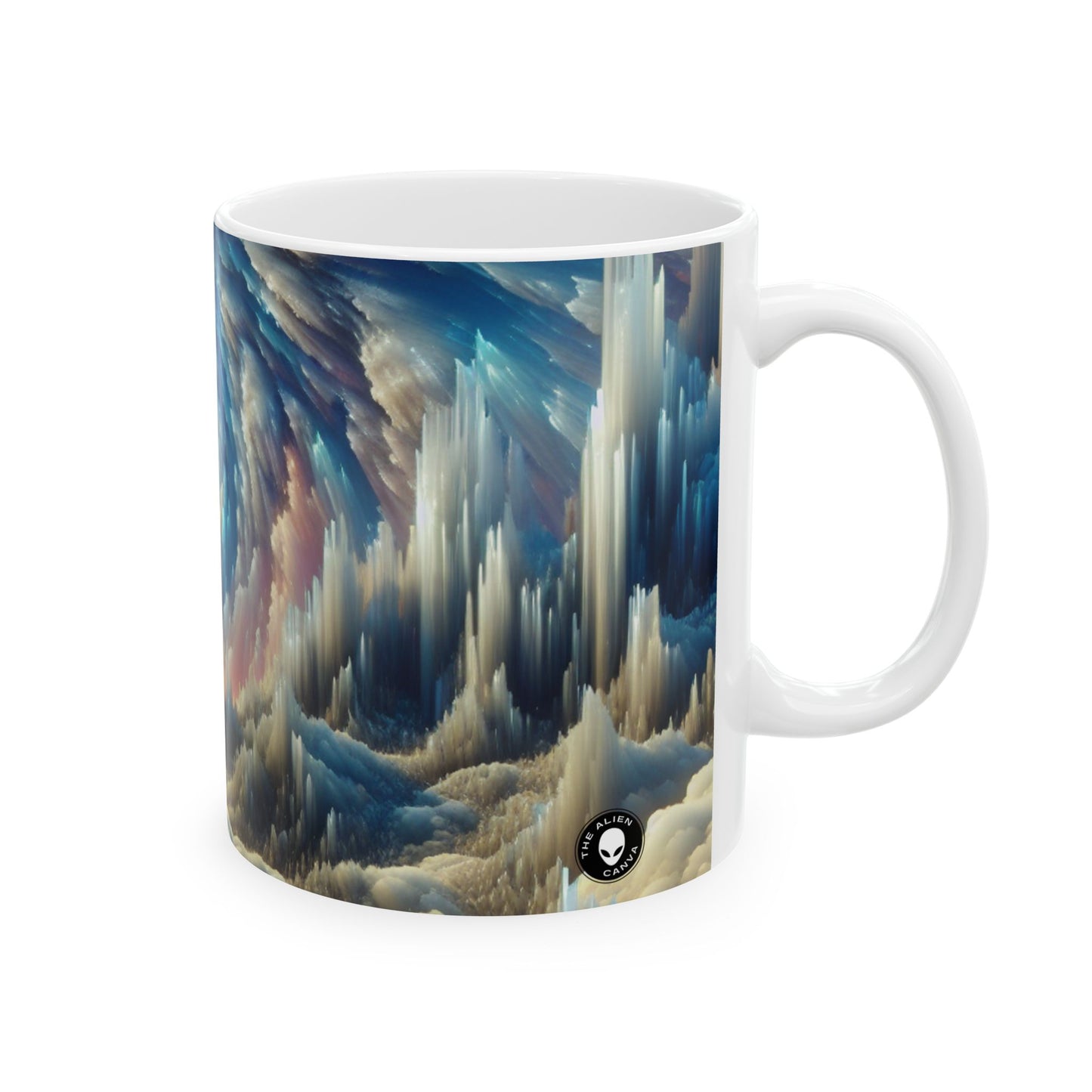 Picos de cristal y cielos coloridos: taza de cerámica extraterrestre de 11 oz