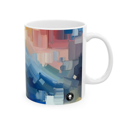 "Coucher de soleil tranquille : une peinture de champ de couleur pastel doux" - La tasse en céramique Alien 11oz Peinture de champ de couleur