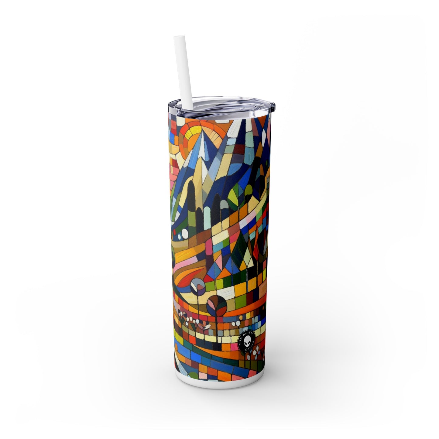 "Picnic Party in the Meadow" - The Alien Maars® Skinny Tumbler with Straw 20oz Naïve Art