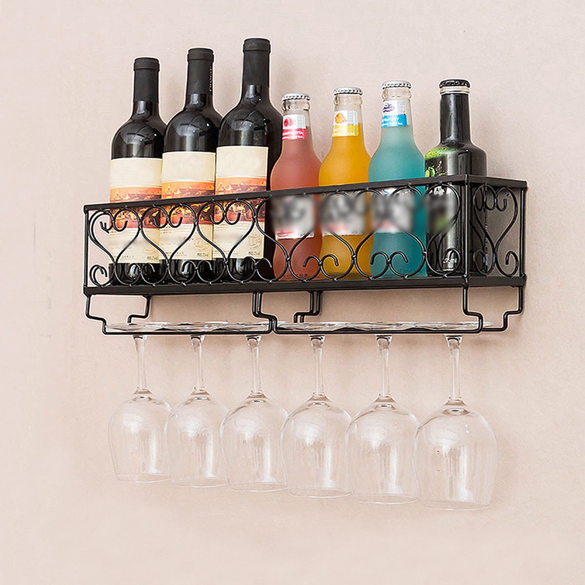 Wall Mount Metal Wine Rack Wine Bottle Tray With Glass Door Home Bar Decor