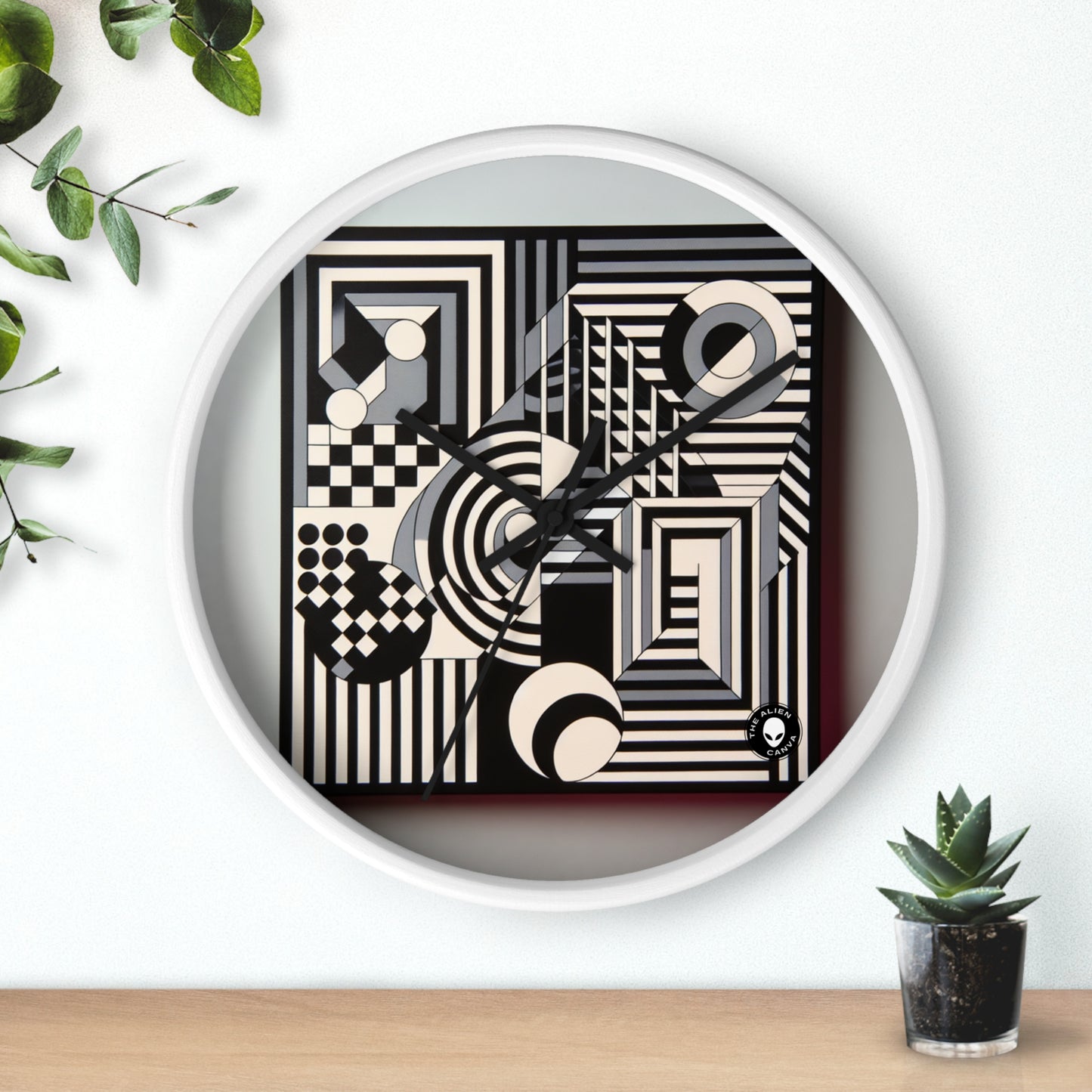 "Mesmerize : Géométrie audacieuse de l'Op Art en noir et blanc" - L'horloge murale extraterrestre Op Art