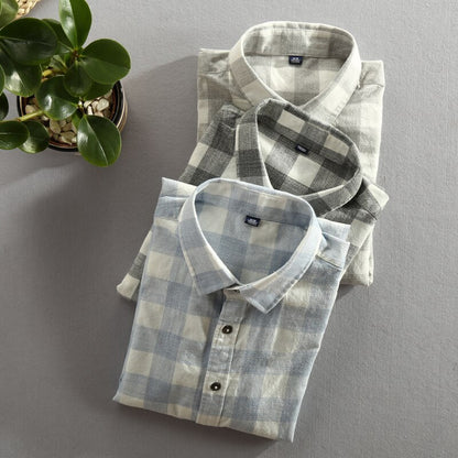 Nouveau Chemise homme coton lavé à manches longues revers chemise à carreaux chemise en coton 