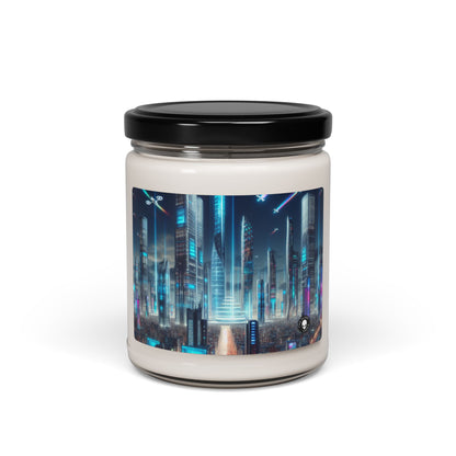 "Future Cityscape: A Skyline of Flying Cars and Neon Lights" - The Alien Scented Soy Candle 9oz