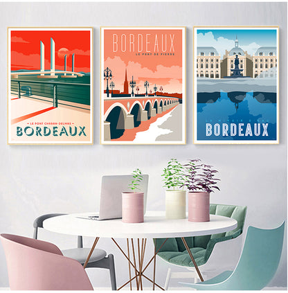 vintage Bordeaux Mural Canvas Wine Country, Affiche de carte touristique