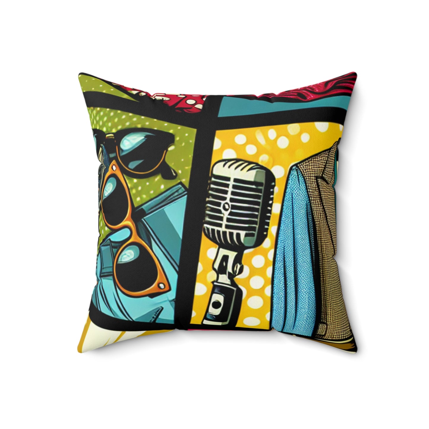 "Ropa de arte pop: un collage de estilo vintage" - La almohada cuadrada de poliéster hilado alienígena estilo pop art