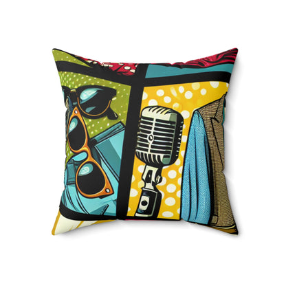 "Pop Art Apparel: Un collage de style vintage" - L'oreiller carré en polyester filé Alien style pop art