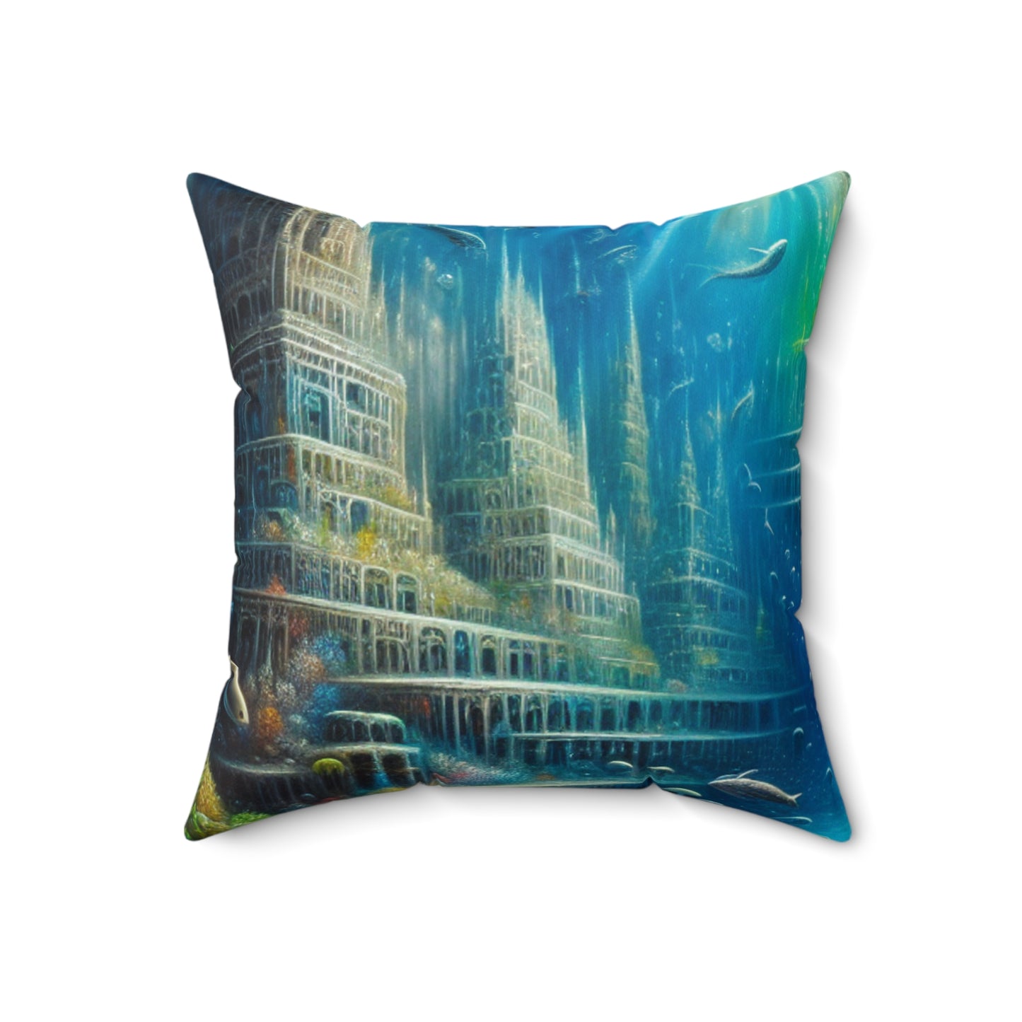 "Enchanted Underwater City"- The Alien Spun Polyester Square Pillow