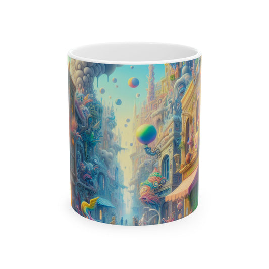 "Whimsical Wonders: A Vibrant Street Scene" - The Alien Ceramic Mug 11oz