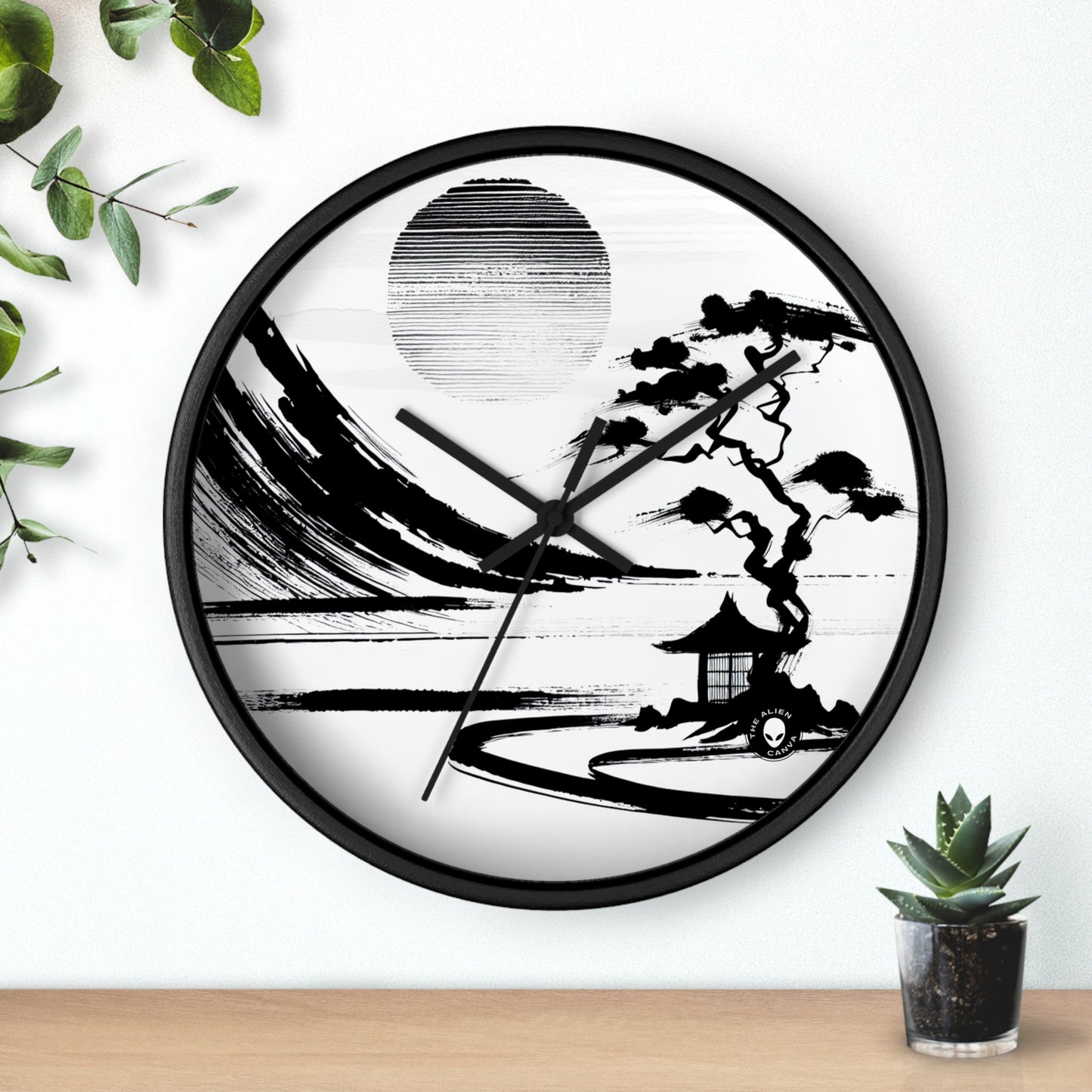 "Armonía del viento y el agua: una pintura con tinta zen" - El reloj de pared alienígena Pintura con tinta zen