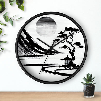 "Armonía del viento y el agua: una pintura con tinta zen" - El reloj de pared alienígena Pintura con tinta zen