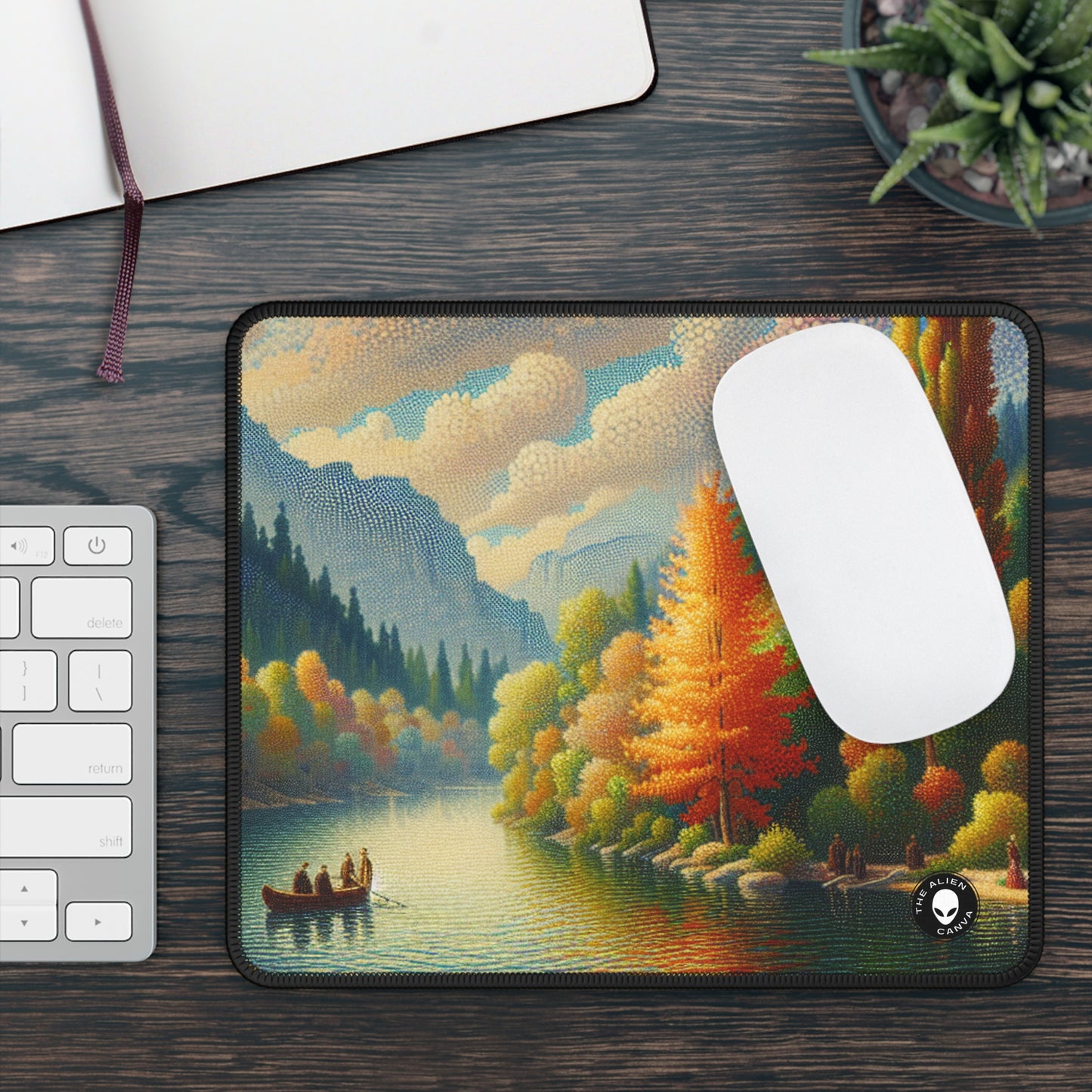 "Serenity in Dots: A Pointillism Sunset at the Beach" - The Alien Gaming Mouse Pad Pointillism