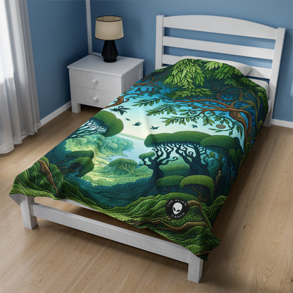 "Enchanted Woodland: Where Trees Dance and Creatures Roam" - The Alien Velveteen Plush Blanket