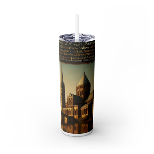 "Intellectual Discourse in the City Square" - The Alien Maars® Skinny Tumbler with Straw 20oz Proto-Renaissance