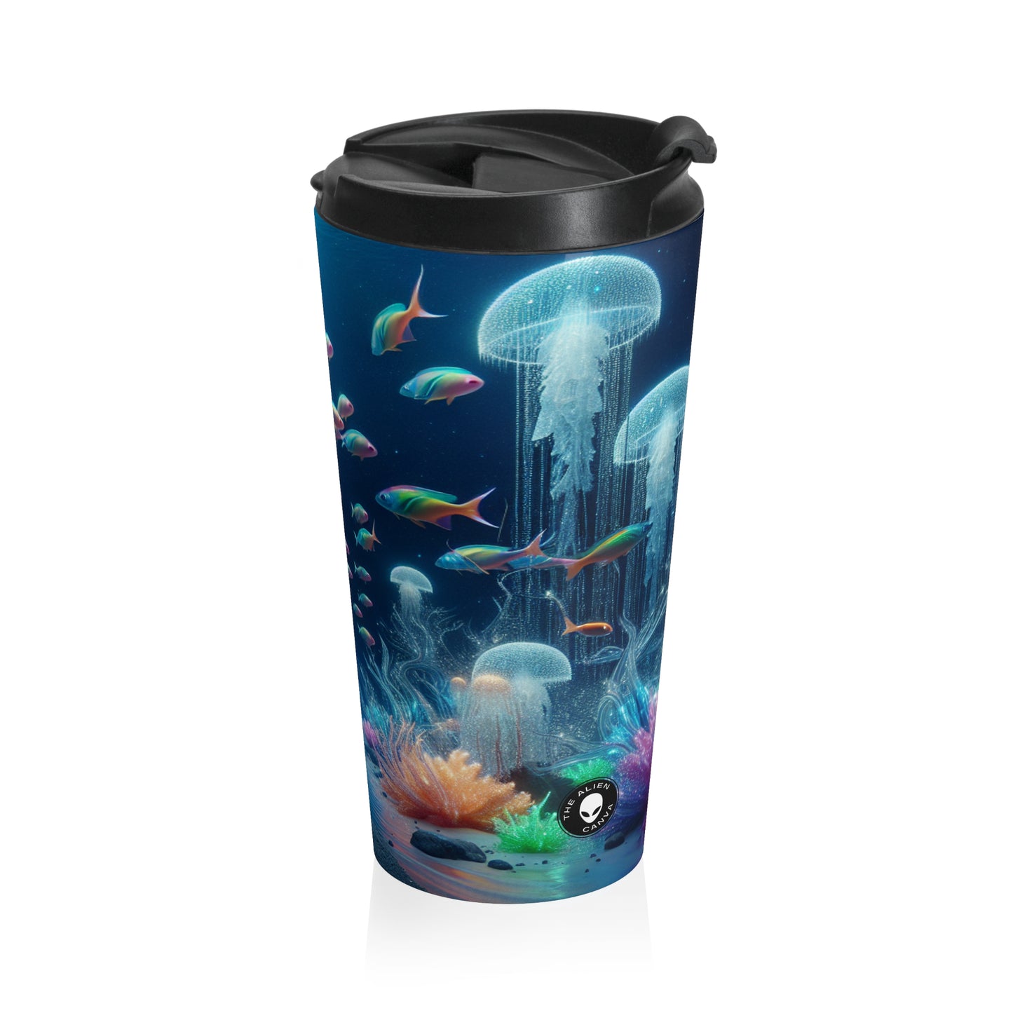 "Neon Dreams: The Underwater Wonderland" - Taza de viaje de acero inoxidable de Alien