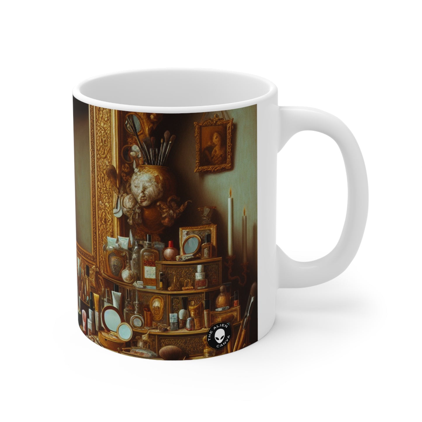 "The Vanity of Luxury: A Modernized Vanitas" - The Alien Ceramic Mug 11oz Vanitas Painting