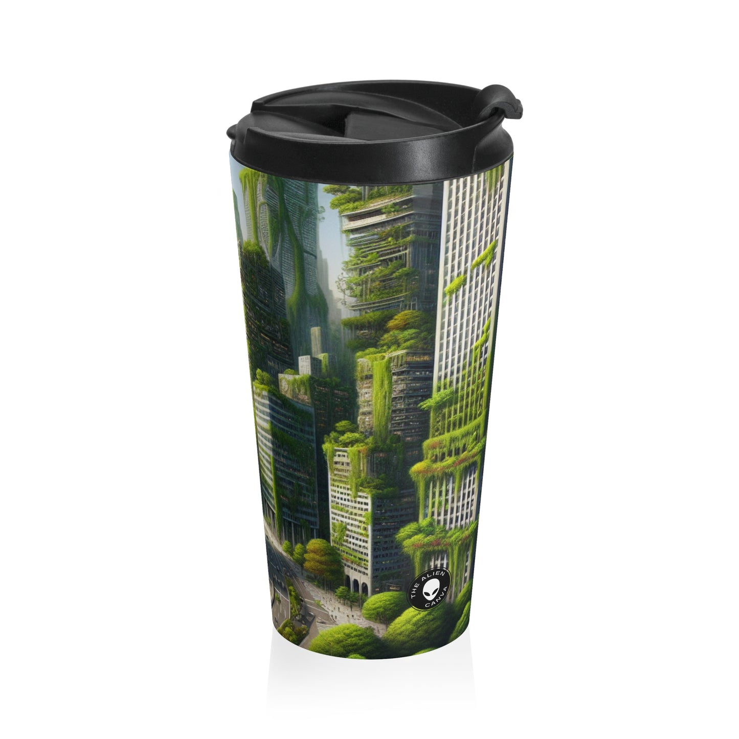 "Nature's Resurgence: A Futuristic Cityscape" - The Alien Stainless Steel Travel Mug