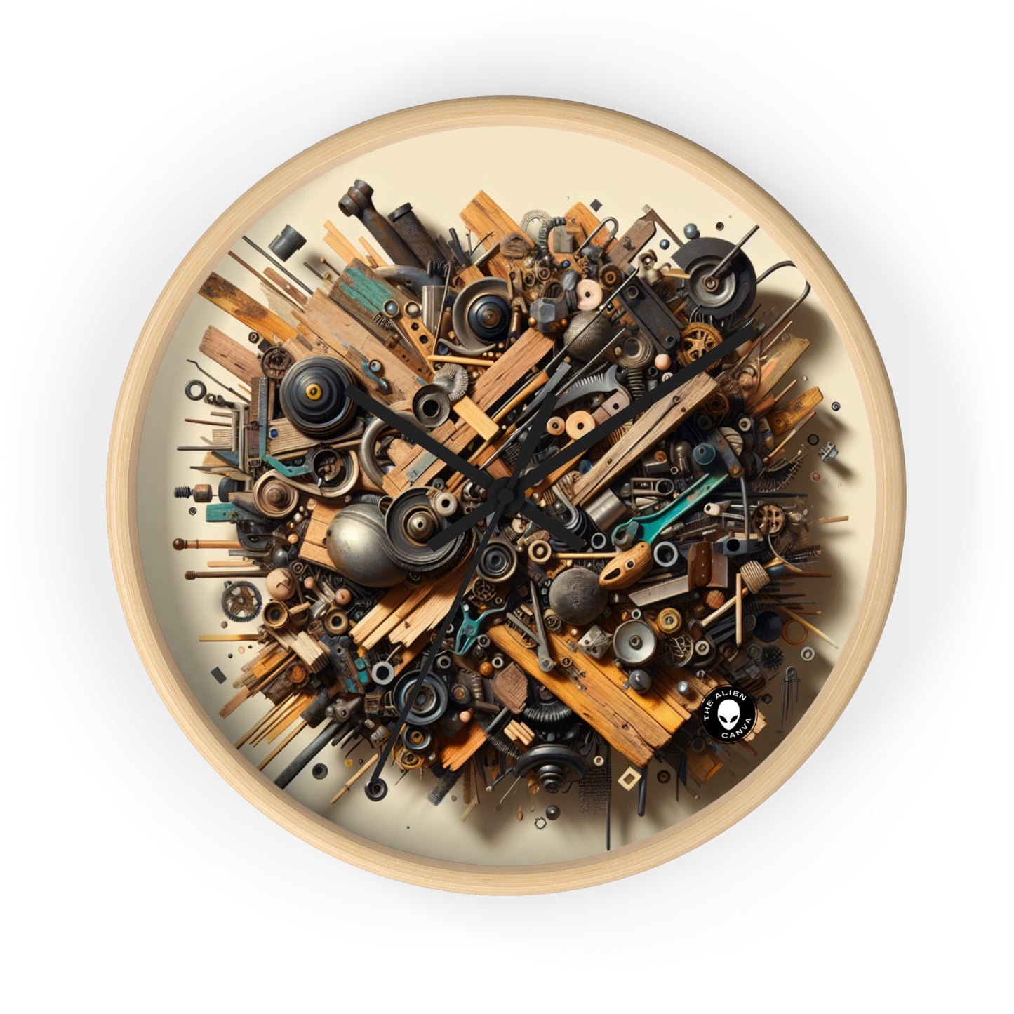 "Nature's Harmony: Assemblage Art with Found Objects" - The Alien Wall Clock Assemblage Art