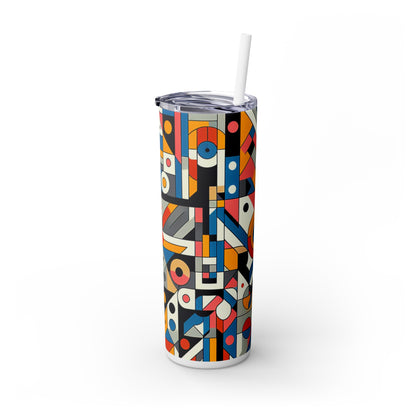 "Cityscape Ignited" - The Alien Maars® Skinny Tumbler with Straw 20oz Geometric Abstraction