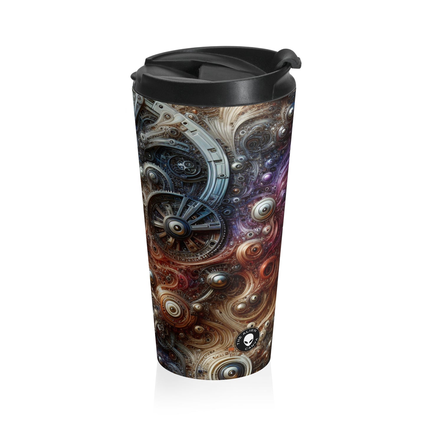 "Cybernetic Sentinel: A Futuristic Fusion of Man and Machine" - The Alien Stainless Steel Travel Mug Bio-mechanical Art