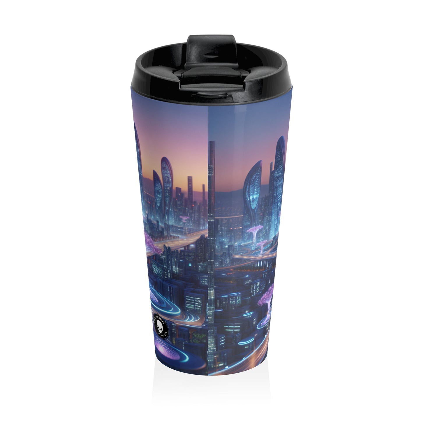 "City of Tomorrow: Nature and Technology Intertwined" - The Alien Stainless Steel Travel Mug