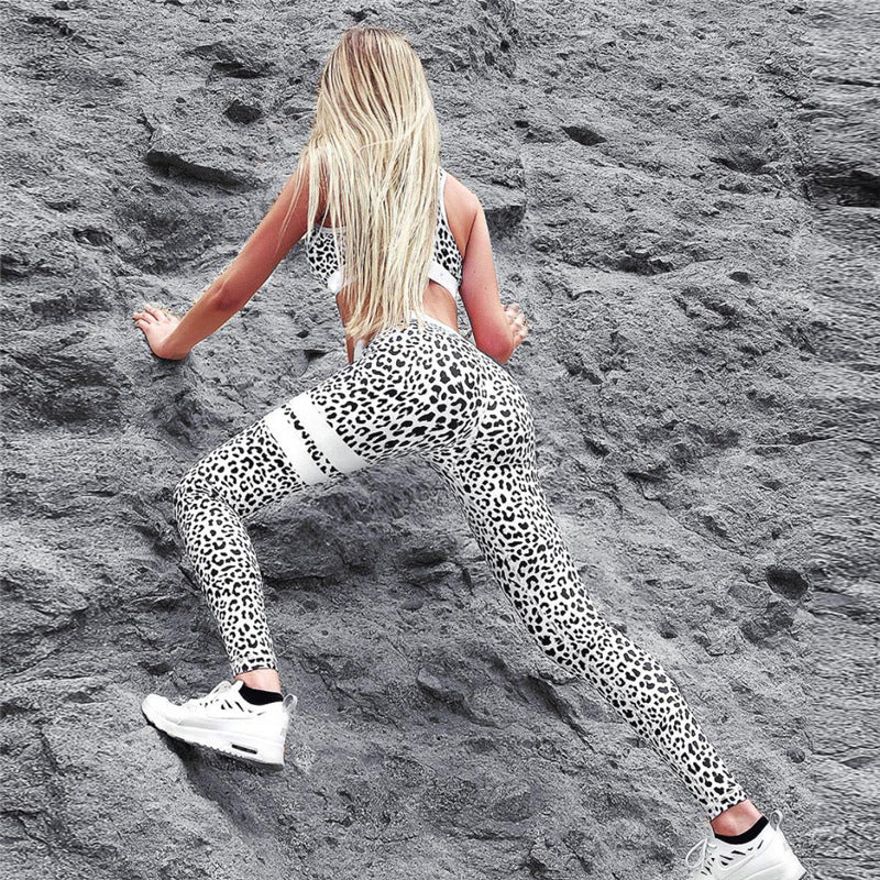 Chaleco traje deportivo de yoga con estampado de leopardo